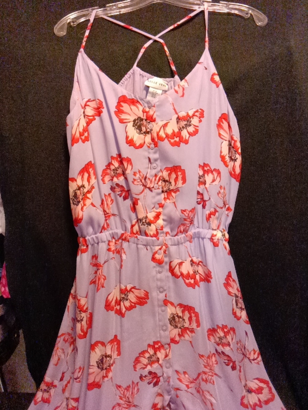 Lilac Floral Asymmetrical Sundress with Red Bloom Print